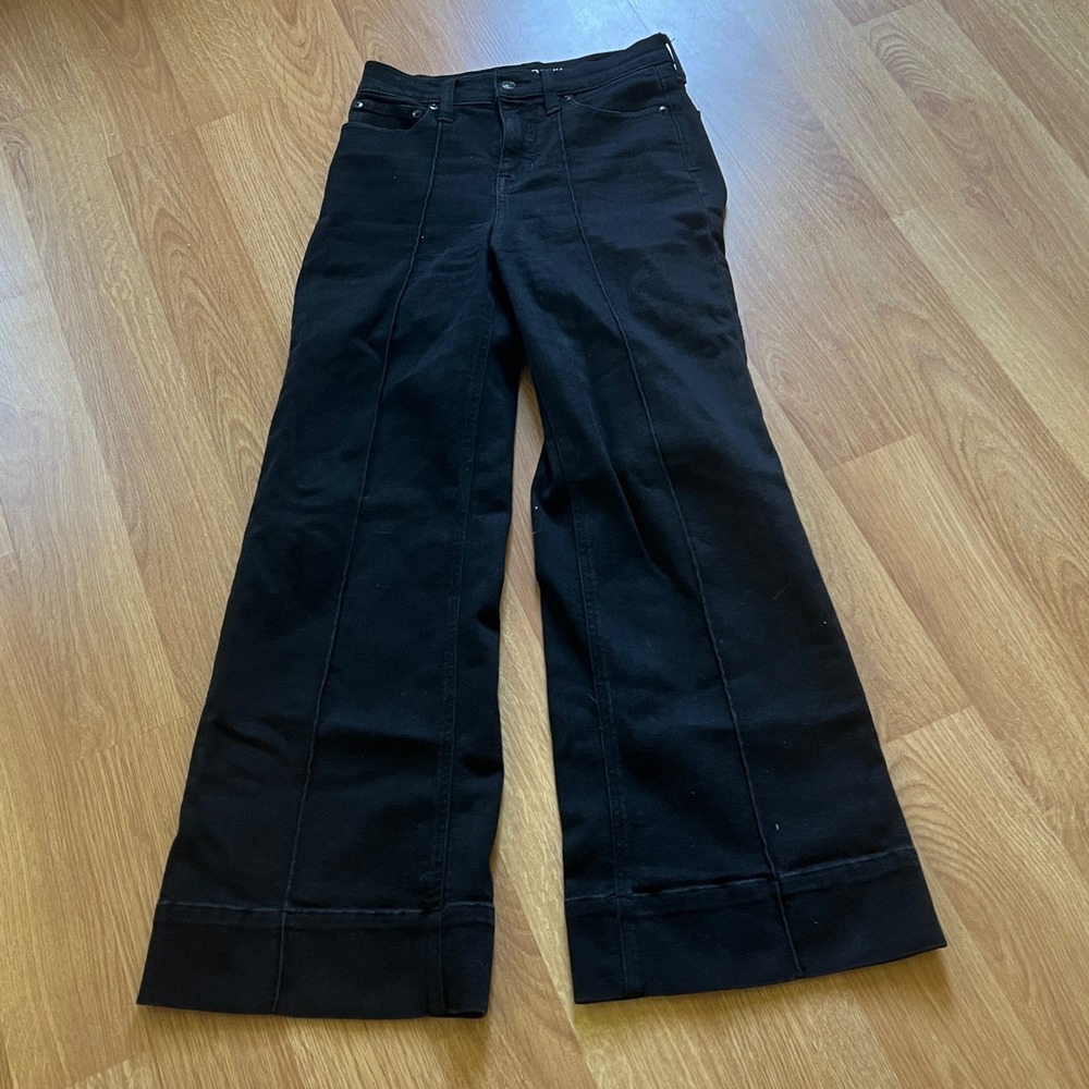 J.Crew Black Wide Leg Trouser Jeans Petite 25P High Rise Seamed Denim Pants